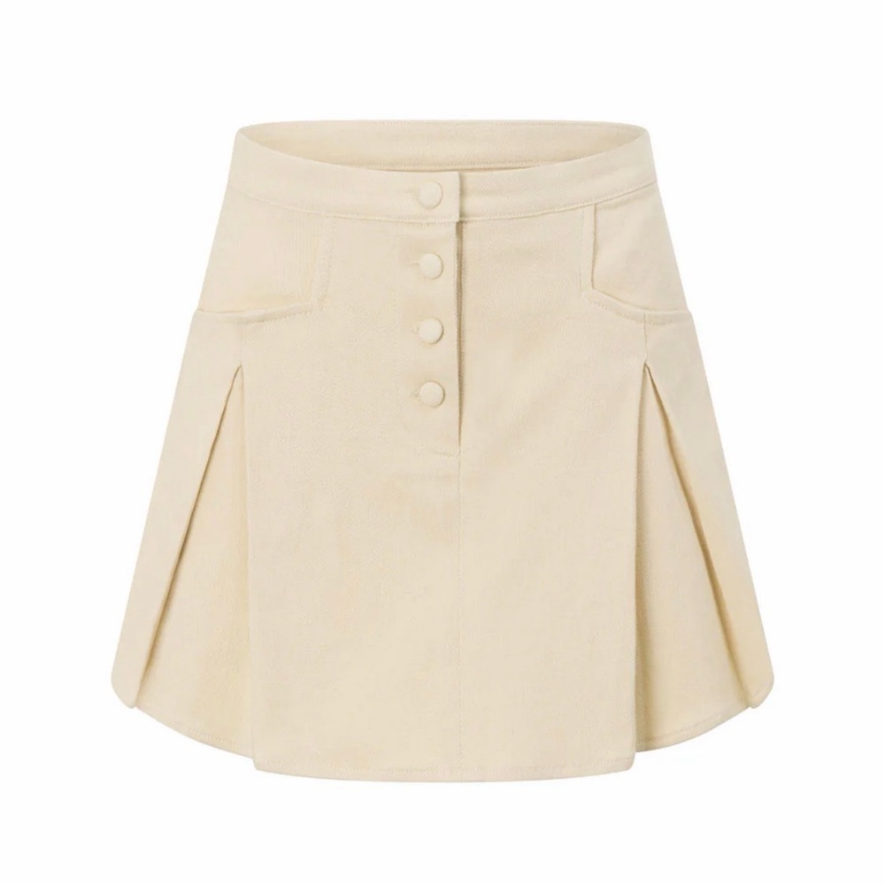 Cream Button-Front Flared Mini Skirt - Picture 2 of 5